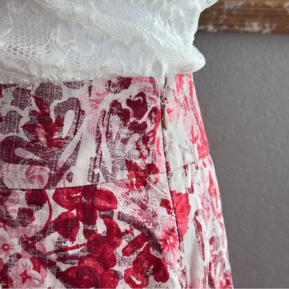 Gap Ivory Red Pink Abstract Floral Full Cotton Side Zip Skirt with Pockets -Sz 0 - Picture 7 of 14